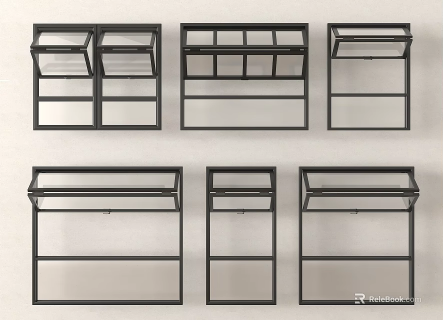 Black Frame Wall Mounted Shelves Featuring Various Designs For Home Storage 3d model