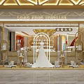 Elegant Jewelry Store Interior With Gold Display Showcases And Circular Lighting Fixtures