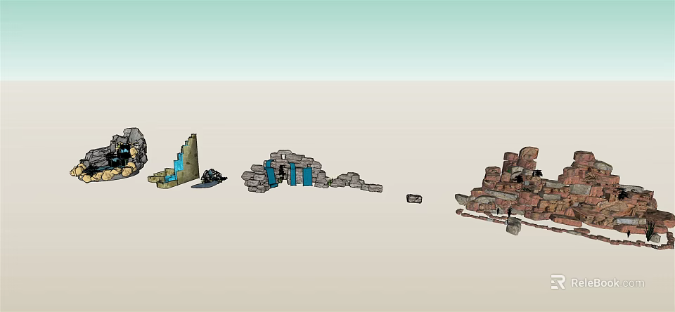 Unique Garden Ornaments With Various Shaped Decorative Structures And Stone Details 3d model 