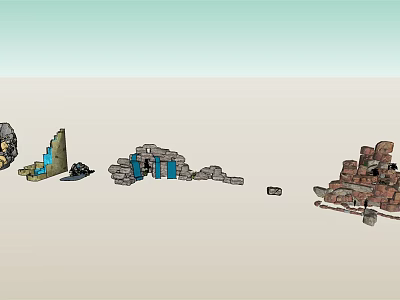 Unique Garden Ornaments With Various Shaped Decorative Structures And Stone Details 3d model
