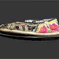Traditional Handmade Embroidered Sandals With Colorful Floral Patterns And Blue Trim