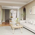 Cozy Neutral Tones Living Dining Room Interior With Sofa Coffee Table Wall Art Floor Lamp