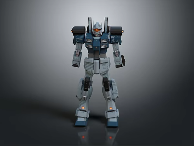 3D Rendered Mechanical Robot Character With Blue Gray Armor Standing Pose And Light Details 3d model