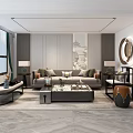 Elegant New Chinese Style Living And Dining Room With Loft Staircase And Exquisite Decor