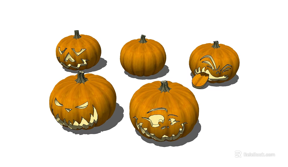 Halloween Carved Pumpkin Lanterns With Spooky Faces And Varied Expressions 3d model 