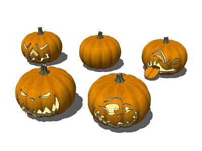 Halloween Carved Pumpkin Lanterns With Spooky Faces And Varied Expressions 3d model