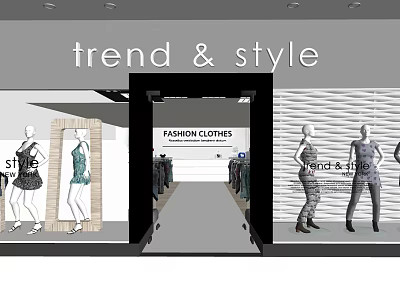 Trendy Style Clothing Store Featuring Fashion Clothes Display and Mannequins in Window Front 3d model