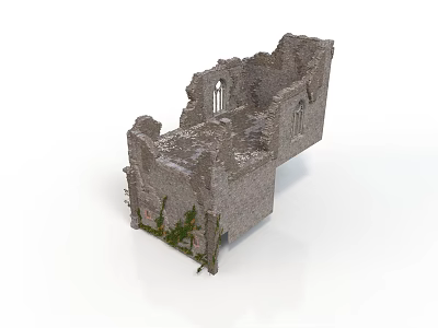 Ancient Castle Ruins Stone Structure With Broken Walls Arched Windows And Moss Covered 3d model