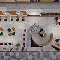 Modern Coffee Shop Interior With Spiral Staircase Bar Counter And Wooden Stools