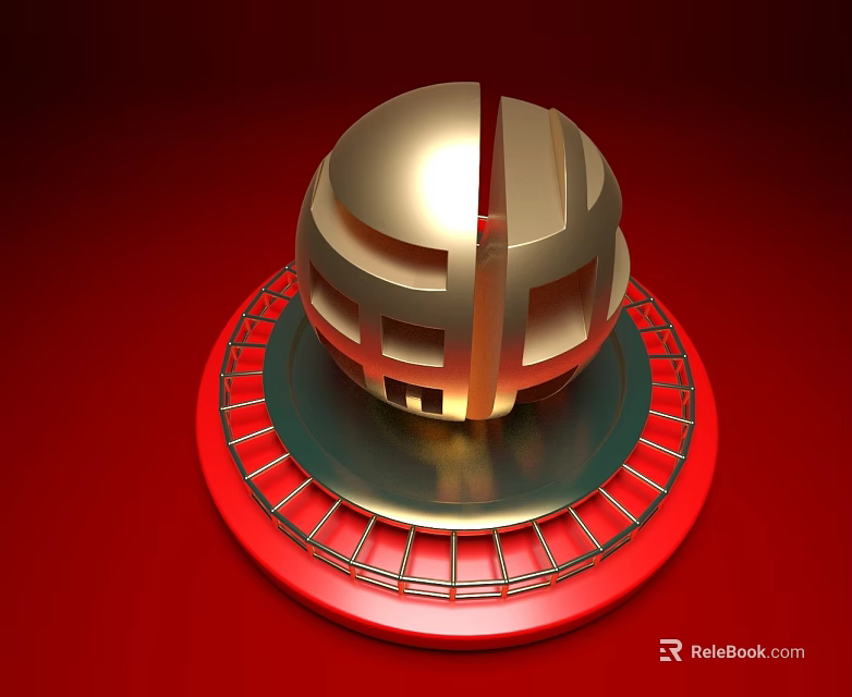 Swing Door Design with Golden Structure on Red Circular Base and Metal Frame 3d model 