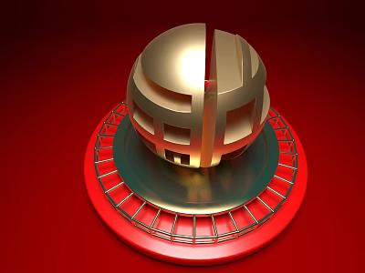Swing Door Design with Golden Structure on Red Circular Base and Metal Frame 3d model