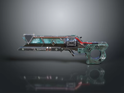 Futuristic Sci Fi Weapon With Metallic Structure And Glowing Red Components Design 3d model