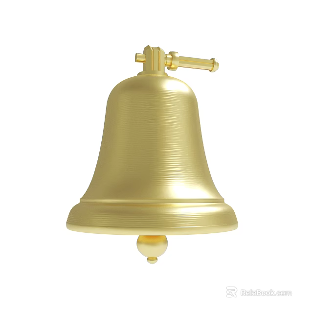Polished Golden Bell With Decorative Handle And Metallic Shiny Finish 3d model 