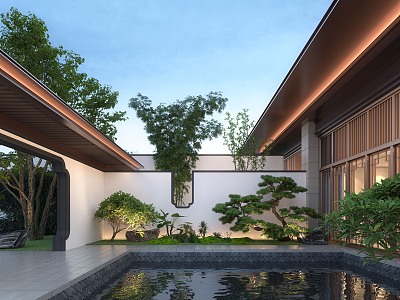 New Chinese-style Villa Courtyard Landscape 3d model