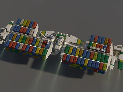 Cosmic Space Station Model Built With Colorful Building Blocks And Interconnected Modules 3d model