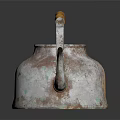 Vintage Rustic Teapot With Wooden Handle And Rusted Weathered Metal Surface