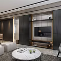 Modern Dining Living Room Interior Design With Pendant Lights Dining Table Sofa And Wine Cabinet