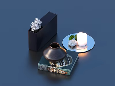 Modern Home Decor Items Black Square Vase White Decorative Balls Lit Candle And Mirrored Tray 3d model