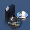 Modern Home Decor Items Black Square Vase White Decorative Balls Lit Candle And Mirrored Tray
