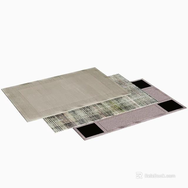 Multiple Square Rugs With Beige Gray And Black Patterns For Home Decor 3d model 