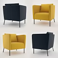 Modern Single Sofa in Yellow and Navy Blue with Black Legs from Different Angles 3d model