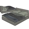 Modern Double Bed With Light Gray Frame Upholstered Headboard And Linen Bedding 3d model