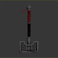 Decorative Metallic Hammer With Silver Head Red Spiral Handle Silver Ball Top And Carved Patterns