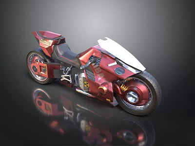 Red Futuristic Motorcycle Featuring White Front Fairing And Metallic Shiny Finish 3d model