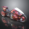 Red Futuristic Motorcycle Featuring White Front Fairing And Metallic Shiny Finish