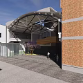 Industrial Workshop With Yellow Steel Frame Gray Walls Modern Design And Entrance