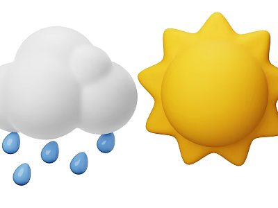 Ornament Decor Set with White Cloud Blue Raindrops and Yellow Sun for Home Decor 3d model