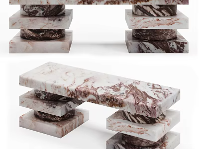 Modern Layered Stacked Decorative Cabinet With White And Brown Marble Design 3d model