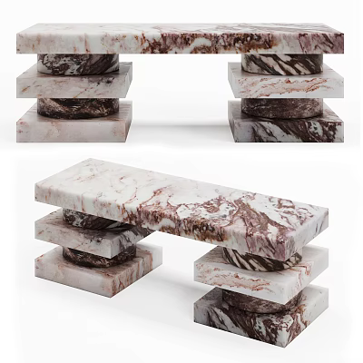 Modern Layered Stacked Decorative Cabinet With White And Brown Marble Design 3d model