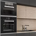 Modern Kitchen Interior With Black And Light Wood Cabinets Countertop Sink And Oven
