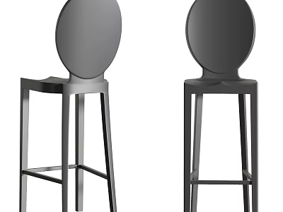 Two Modern Black Bar Stools With Round Backrest And Metal Frame Design 3d model
