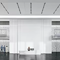 Modern Minimalist Bright Office Reception Lobby With Sleek White Counter And Elegant Wall Art Decoration