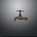 Rusty Vintage Faucet With Metal Texture And Aged Finish On Dark Reflective Surface