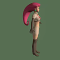 Pink Haired Character in White Top R White Skirt Black Gloves Brown Boots Green Background