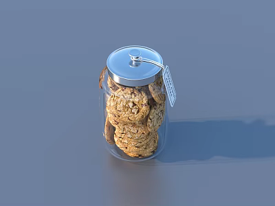 Crispy Oat Cookies Stored In Glass Jar With Silver Lid And Attached Label 3d model