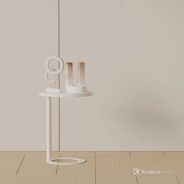 Minimalist White Side Table with Decorative Rings and Modern Interior Design 3d model