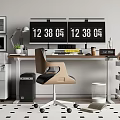 Modern Desk Chair Lifting Computer Desk Double Screen Computer Side Table Office Supplies 3d model