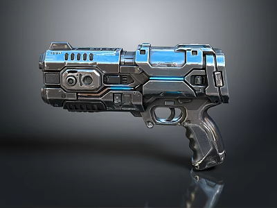 Futuristic Sci Fi Gun Design With Metallic Structure And Blue Glowing Details 3d model