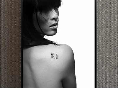 Female Back View Portrait With Shoulder Tattoo GOLF MAP Text Black And White Minimal Background 3d model