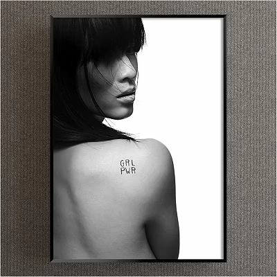 Female Back View Portrait With Shoulder Tattoo GOLF MAP Text Black And White Minimal Background 3d model