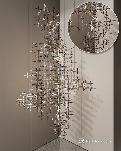 Modern Geometric Metal Chandelier With Intricate Crossed Elements And Shadow Effects For Ceiling Lighting 3d model 