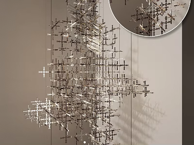 Modern Geometric Metal Chandelier With Intricate Crossed Elements And Shadow Effects For Ceiling Lighting 3d model
