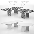 Modern Round and Rectangular Dining Table Set with White Stone Top and Textured Brown Legs 3d model
