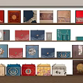 Traditional And Modern Gift Boxes Display On Wooden Shelves With Various Patterns