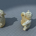 Two Abstract Yellow Sculptures with Grid like Structure and Intricate Design Details 3d model