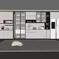 Modern Wine Cabinet With Glass Doors And Display Shelves In Kitchen Interior